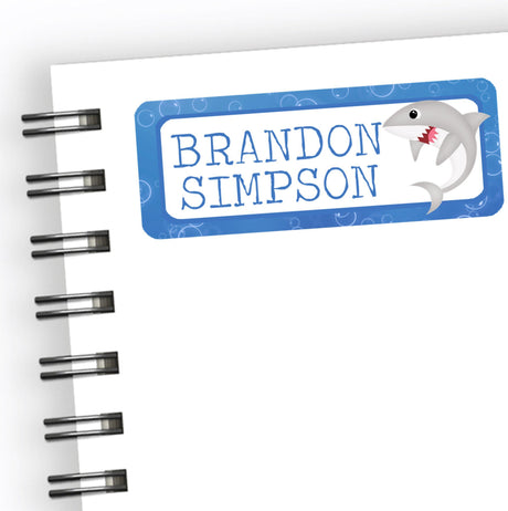 Shark back to school name label with ocean style border