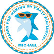 Shark birthday sticker with orange sunglasses