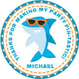 Shark birthday sticker with orange sunglasses