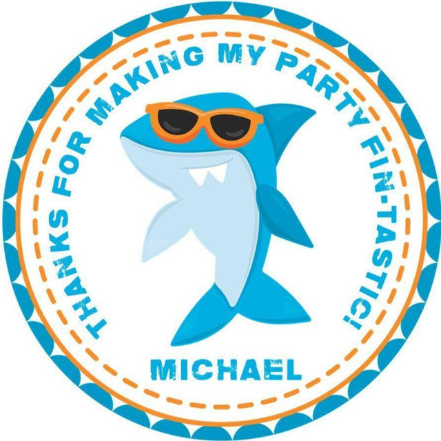 Shark birthday sticker with orange sunglasses