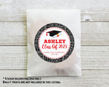 Sheet of red and black graduation stickers – word-pattern background