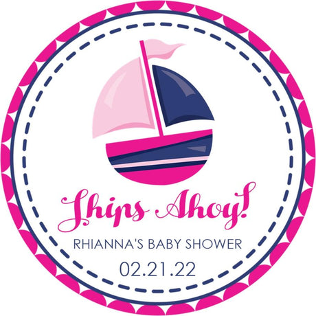 Ships Ahoy baby shower favor label for girls