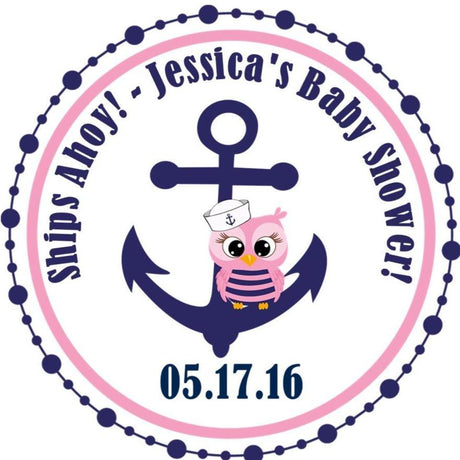 Ships Ahoy girl baby shower favor label