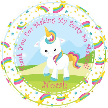 Shooting stars rainbow unicorn birthday sticker