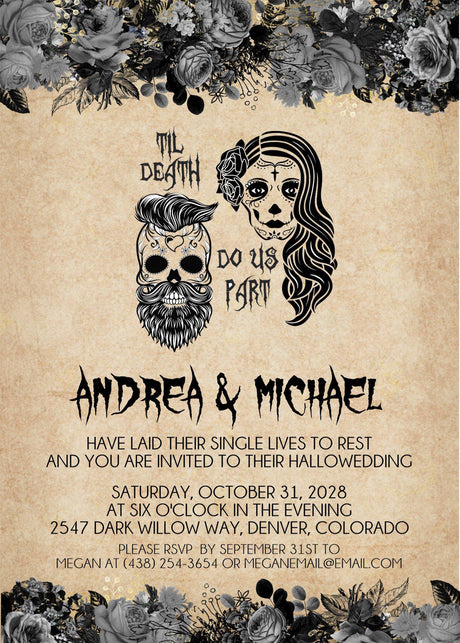Skeleton Bride And Groom Halloween Wedding Invitations