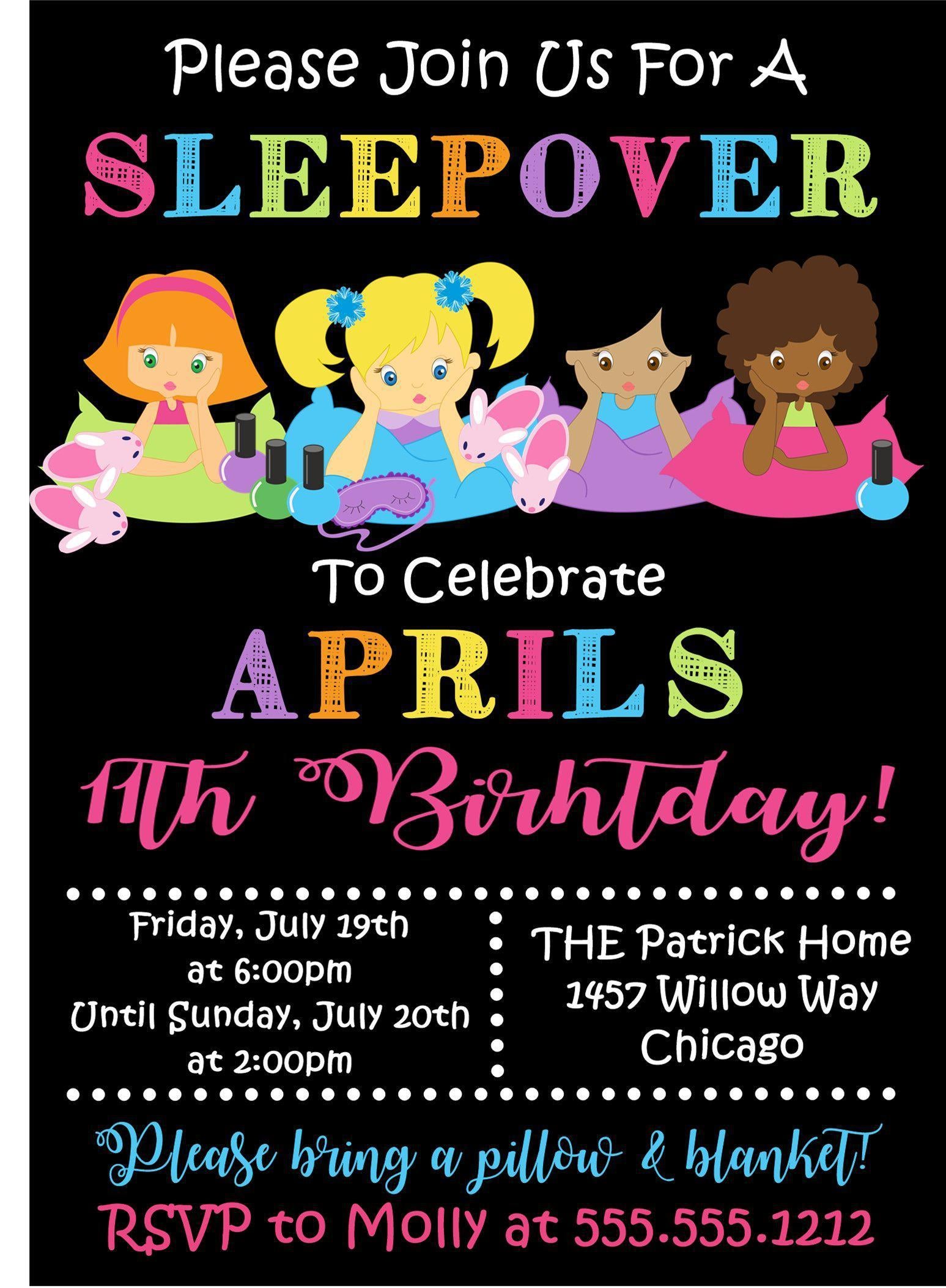 Sleepover Pajama Birthday Party Invitations