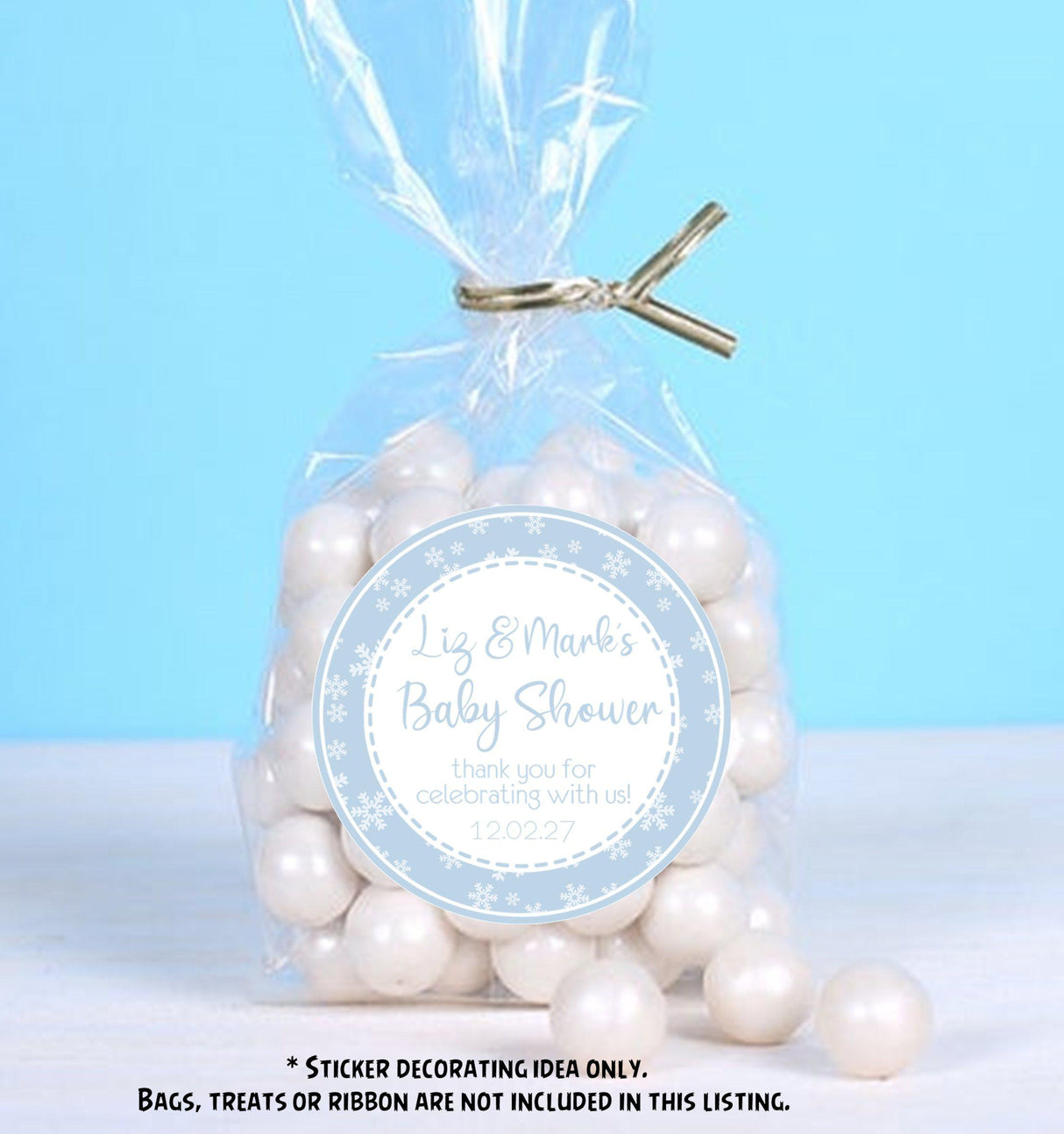 Snowflake design baby shower favor label