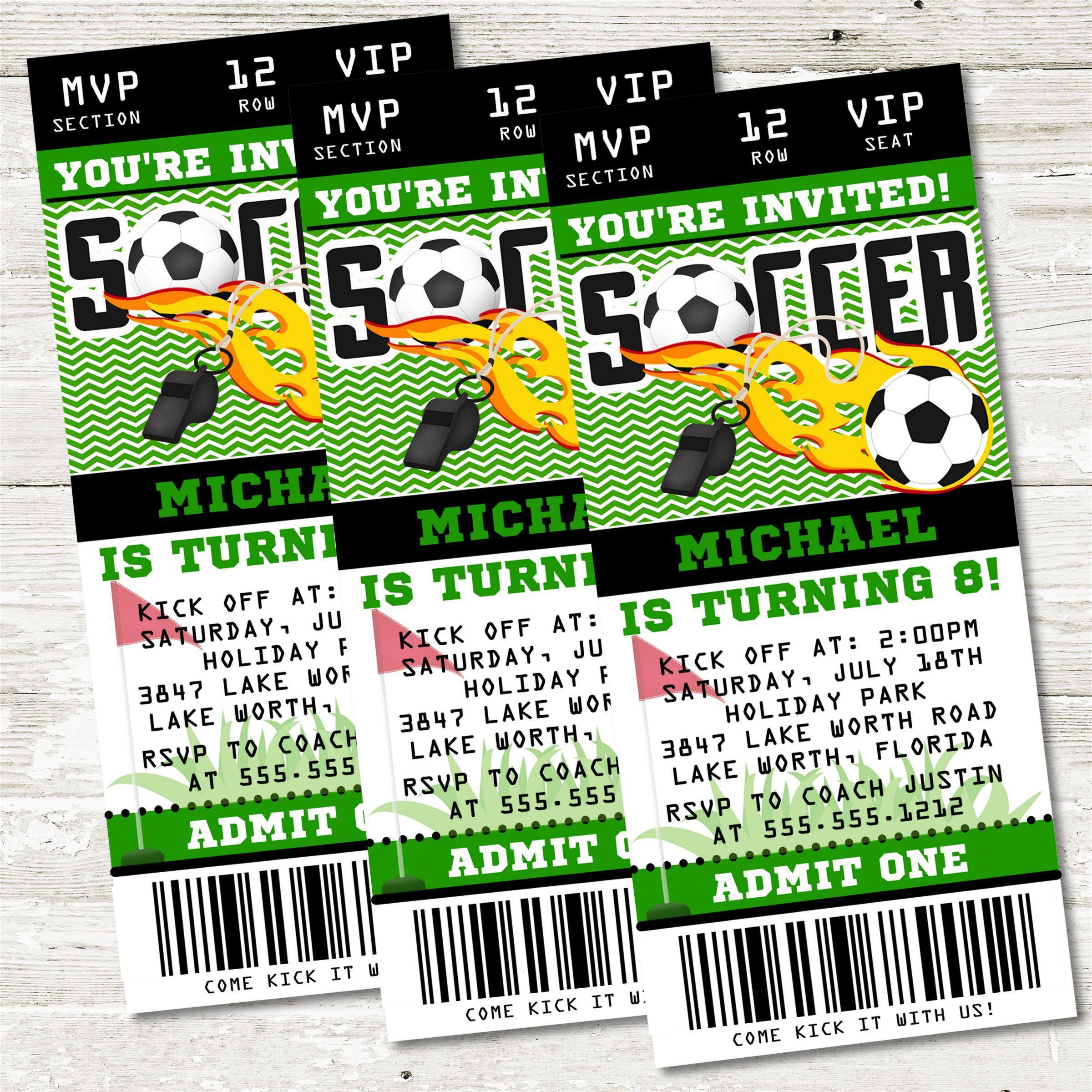Soccer Birthday Party Ticket Invitations