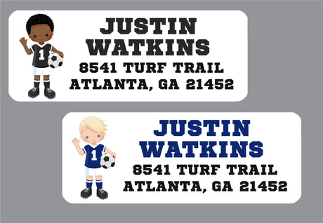 Soccer address labels with boy soccer player design
