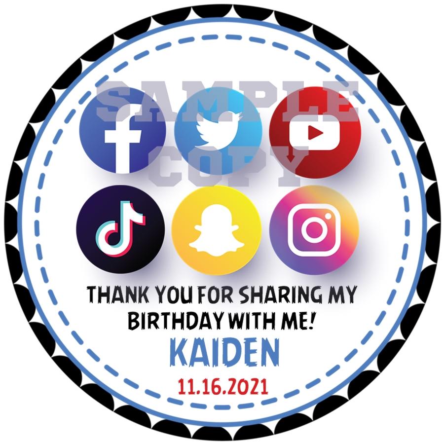 Social Media Birthday Party Stickers Or Favor Tags