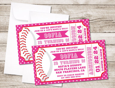 Softball Birthday Party Ticket Invitations