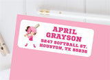 Softball personalized address labels on envelope