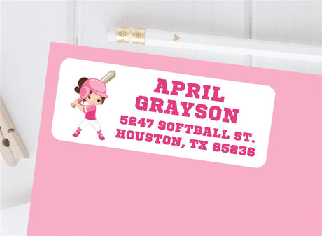 Softball personalized address labels on envelope