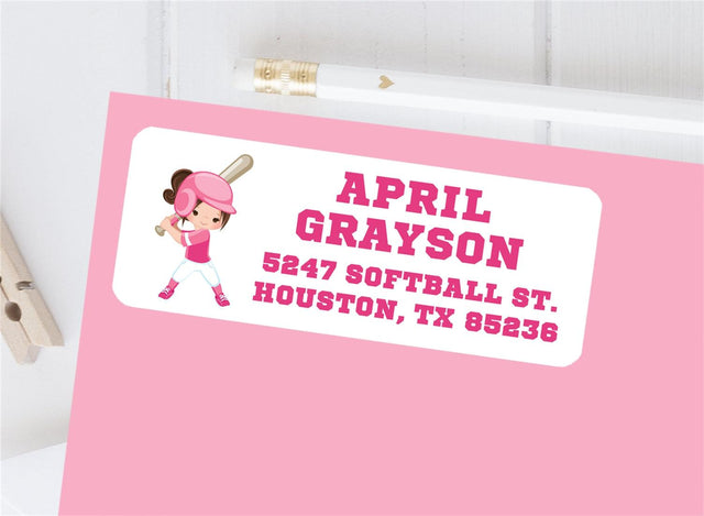 Softball personalized address labels on envelope