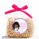 Spa party stickers in pink and turquoise with custom name