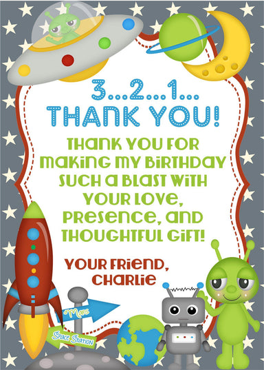 Space Birthday Thank You Cards