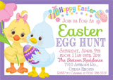 Spring Easter egg hunt invitation with bright pastel design