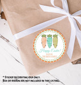 Spring Easter favor sticker with pastel carrots and green dotted ring