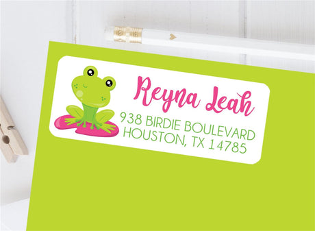 Spring frog address labels with cute frog illustration