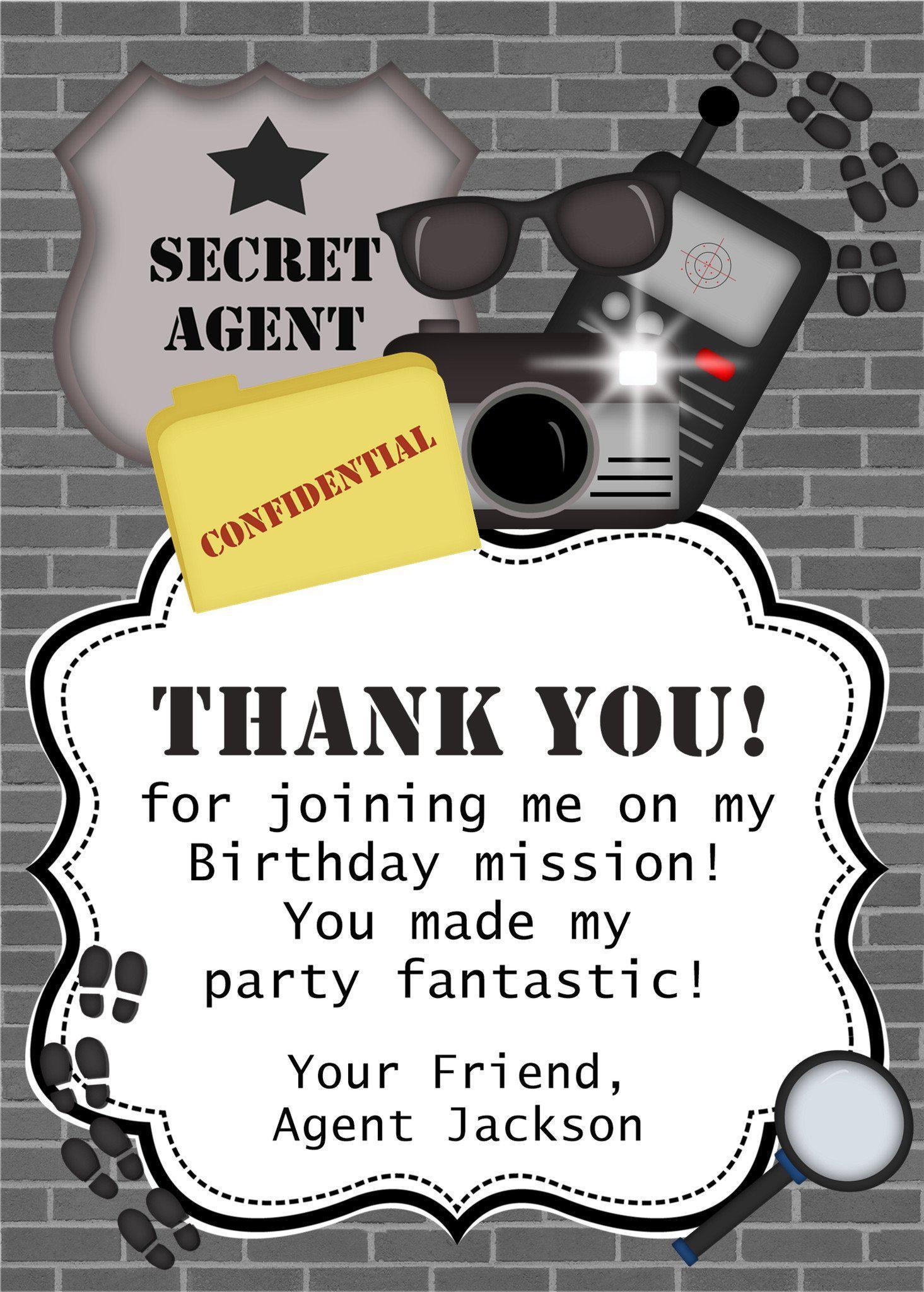 Spy Secret Agent Birthday Party Invitations