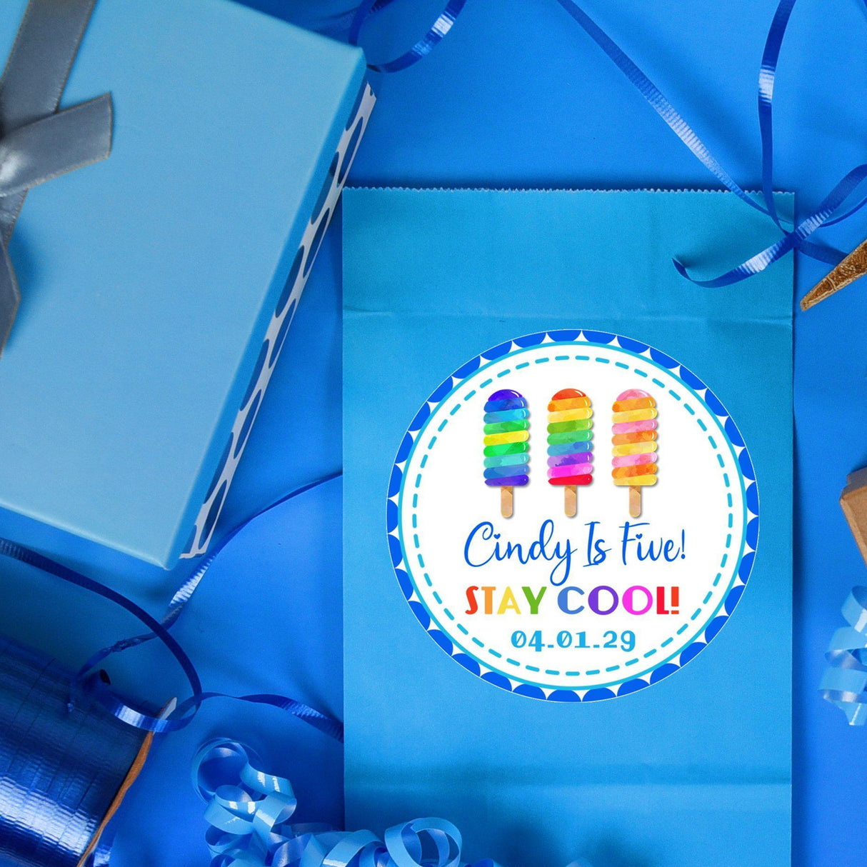 Stay Cool rainbow popsicle party label