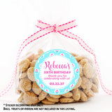 Stitched border aqua cupcake treat sticker for girls