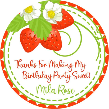 Strawberry blossom birthday sticker with personalized text