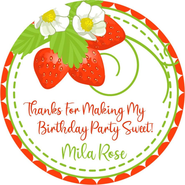 Strawberry blossom birthday sticker with personalized text