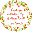 Strawberry wreath birthday sticker with personalized text