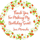 Strawberry wreath birthday sticker with personalized text