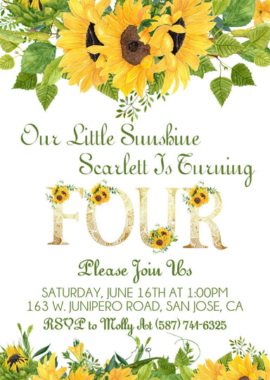 Sunflower Birthday Party Invitations
