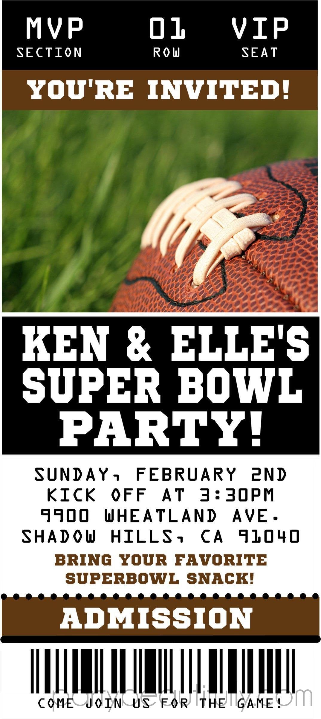 Superbowl Party Ticket Invitations