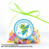 Surf theme frog party label with bright tropical colors