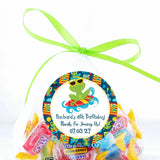 Surf theme kids birthday sticker with waves and bright colors