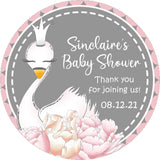 Swan princess baby shower sticker with floral design