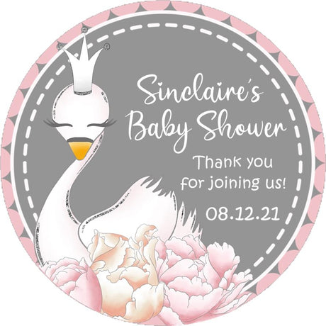 Swan princess baby shower sticker with floral design