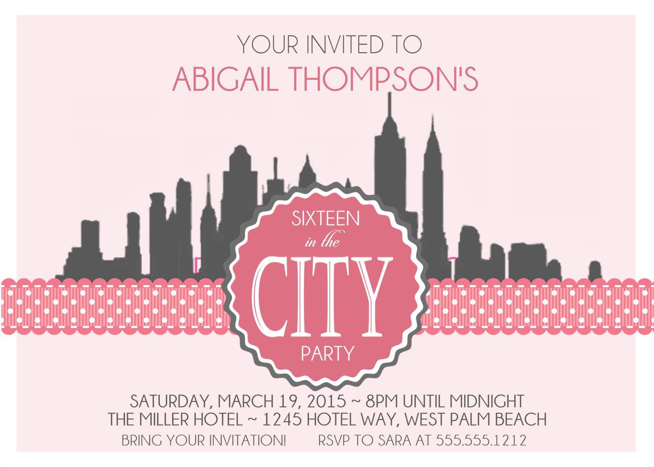 Sweet 16 In The City Birthday Party Invitations