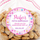 Sweet bakery theme birthday sticker with cupcakes