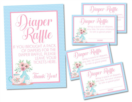 Tea Party Baby Shower Diaper Raffle Tickets Printable PDF Download