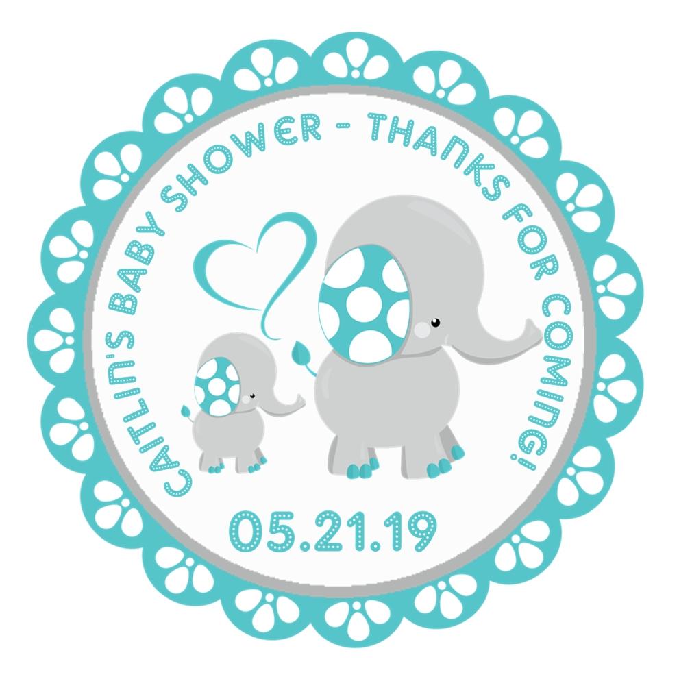 Teal Elephant Baby Shower Stickers – Mom & Baby Design