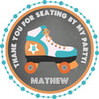Teal and orange roller skating birthday sticker with retro skate