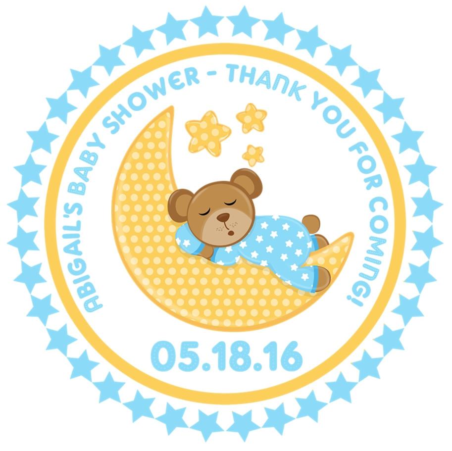 Teddy Bear Over The Moon Baby Shower Stickers
