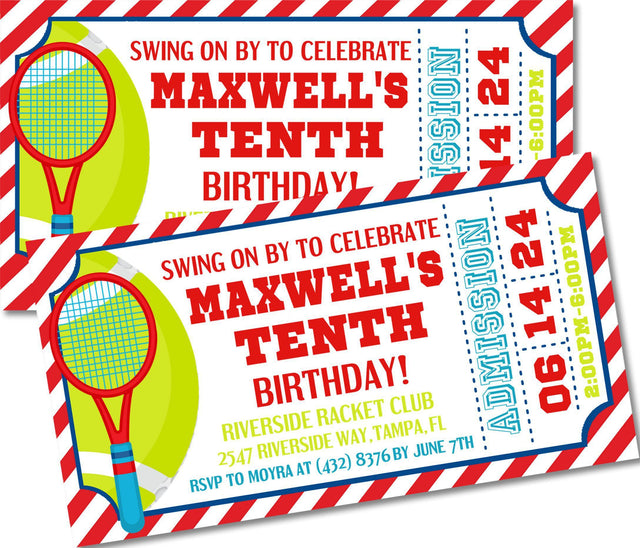 Tennis Birthday Party Ticket Invitations