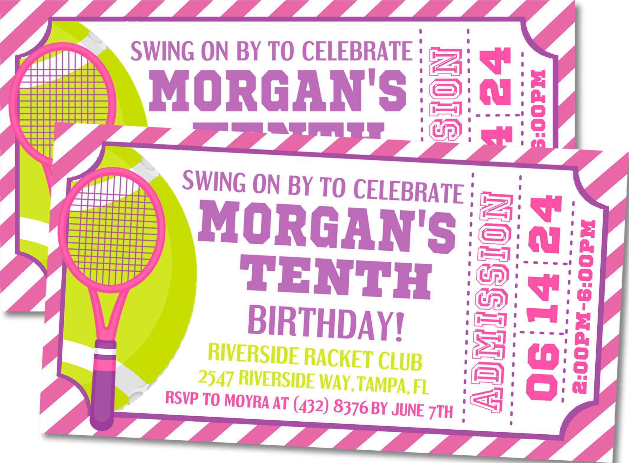 Tennis Birthday Party Ticket Invitations