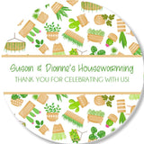 Personalized plant theme housewarming favor stickers – beige and green