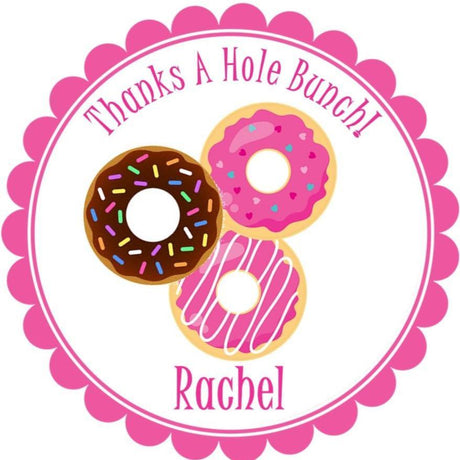 Thanks a Hole Bunch donut favor sticker in pink