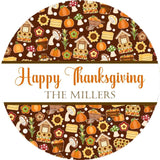 Thanksgiving sticker with autumn harvest pattern and fall icons