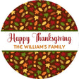 Thanksgiving sticker with autumn leaves pattern background