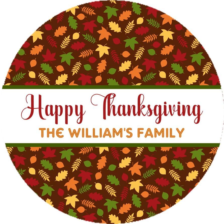 Thanksgiving sticker with autumn leaves pattern background