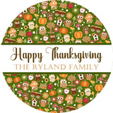 Thanksgiving sticker with woodland owl fall pattern